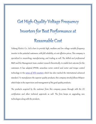 Get High-Quality Voltage Frequency Inverters for Best Performance at Reasonable Cost