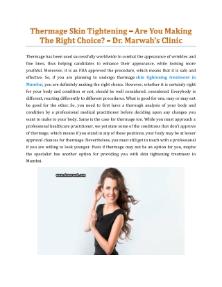 Thermage Skin Tightening – Are You Making The Right Choice? - Dr. Marwah's Clinic