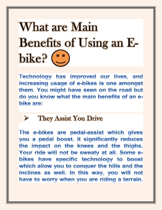What are Main Benefits of Using an E-bike?