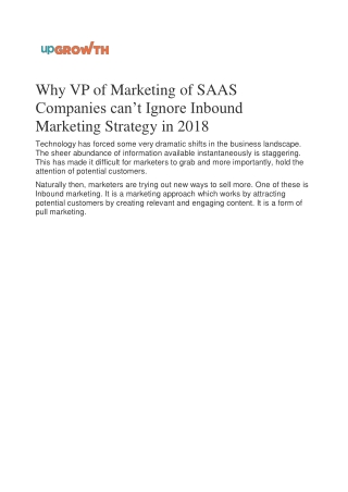 Why VP of Marketing of SAAS Companies can’t Ignore Inbound Marketing Strategy in 2018