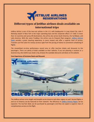 Different types of JetBlue airlines deals available on international trips