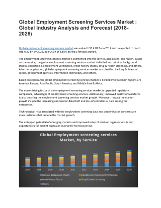 Global Employment Screening Services Market : Global Industry Analysis and Forecast (2018-2026)