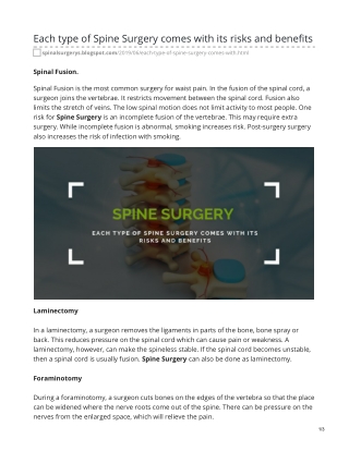 Each type of Spine Surgery comes with its risks and benefits