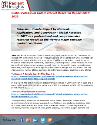 Global Potassium Iodate Market Outlook & Worldwide Foresight to 2023