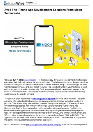 Avail The iPhone App Development Solutions From Moon Technolabs