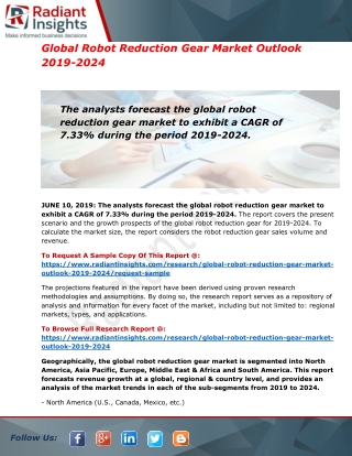 Robot Reduction Gear Market - Valuable Growth Prospects and Insights on Future Scenario (2019-2024)