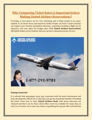 United Airlines - Why Comparing Ticket Rates is Important before Making United Airlines Reservations
