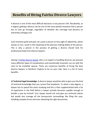 Benefits of Hiring Fairfax Divorce Lawyers