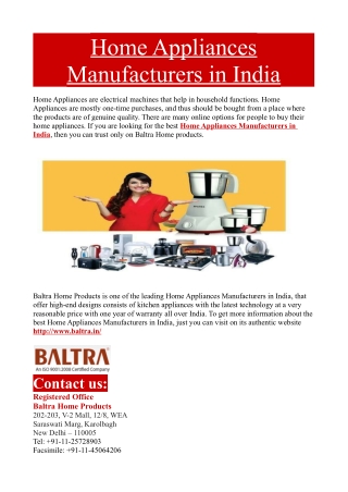 Home Appliances Manufacturers in India
