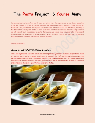 The Pasta Project: 6 Course Menu