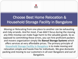 Choose Best Home Relocation & Household Storage Facility in Bangalore