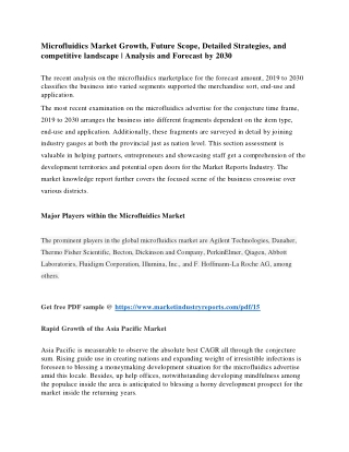 Microfluidics Market with Application, Type and Forecast by 2030 | Top Key Players Agilent Technologies, Danaher, Thermo