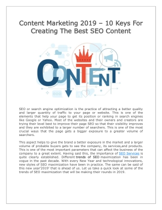 Content Marketing 2019 – 10 Keys For Creating The Best SEO Content