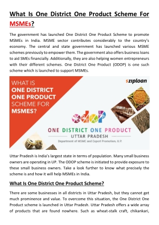 What Is One District One Product Scheme For MSMEs?