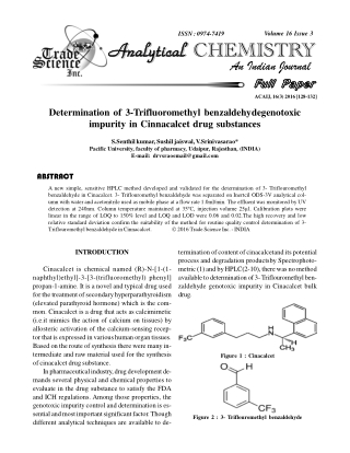 Determination of 3-Trifluoromethyl benzaldehydegenotoxic impurity in Cinnacalcet drug substances