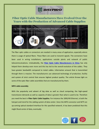 Fiber Optic Cable Manufacturers Have Evolved with the Production of Advanced Cable Supplies