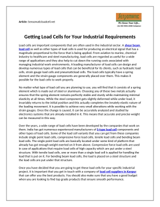 Getting Load Cells for Your Industrial Requirements
