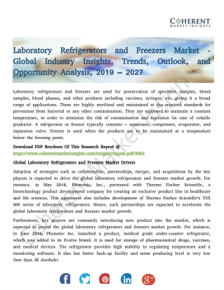 Laboratory Refrigerators and Freezers Market - Trends, Outlook, and Opportunity Analysis, 2019 – 2027