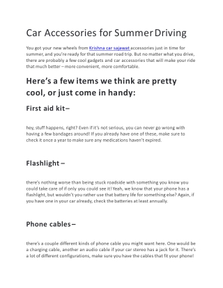 Car Accessories for Summer Driving