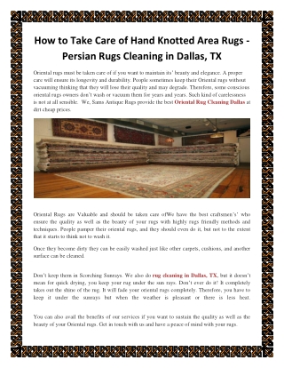 How to Take Care of Hand Knotted Area Rugs - Persian Rugs Cleaning in Dallas, TX