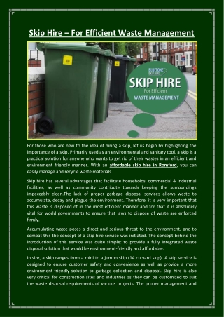 Skip Hire – For Efficient Waste Management