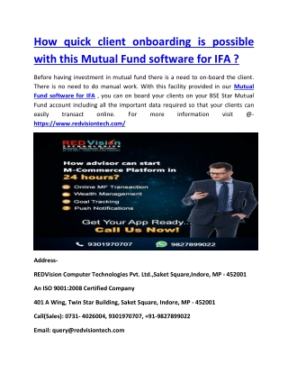 How quick client onboarding is possible with this Mutual Fund software for IFA ?