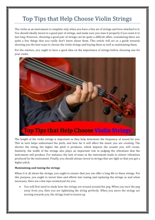Top Tips that Help Choose Violin Strings