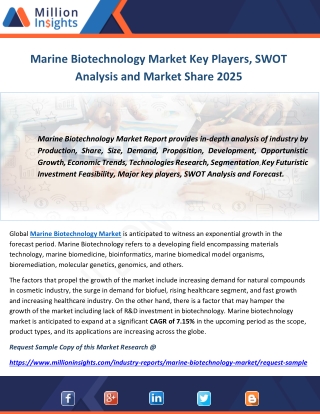 Marine Biotechnology Market Key Players, SWOT Analysis and Market Share 2025