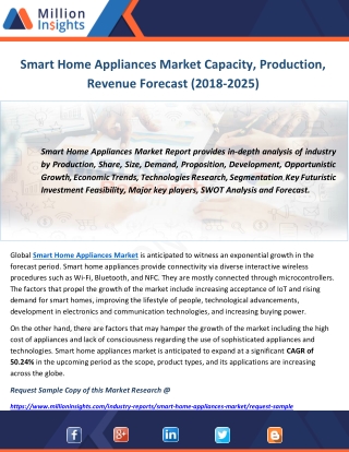 Smart Home Appliances Market Capacity, Production, Revenue Forecast (2018-2025)