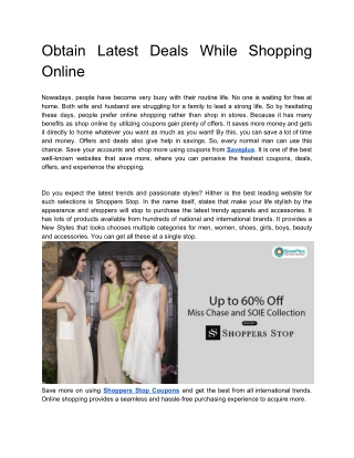 Obtain Latest Deals While Shopping Online
