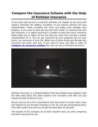 Compare the Insurance Scheme with the Help of Kirkham Insurance