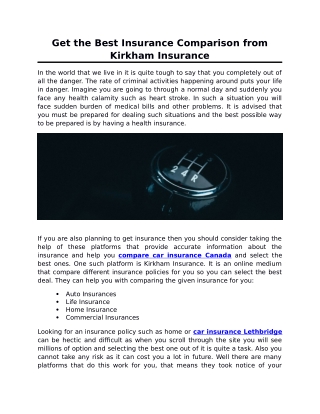 Get the Best Insurance Comparison from Kirkham Insurance