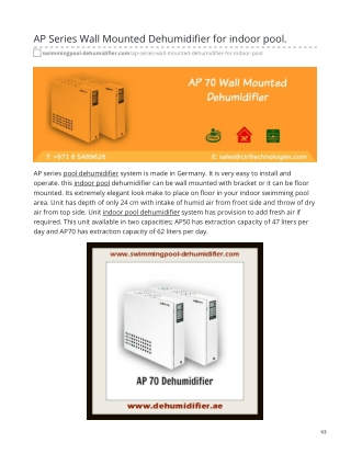 AP Series Wall Mounted Dehumidifier for indoor pool #pooldehumidifier #wallmounteddehumidifier