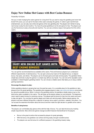 Enjoy New Online Slot Games with Best Casino Bonuses