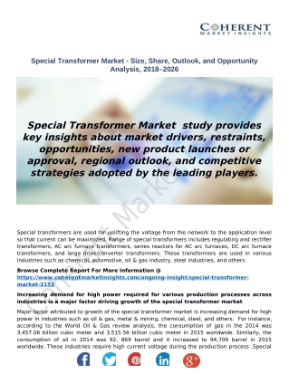 Special Transformer Market - Size, Share, Outlook, and Opportunity Analysis, 2018–2026