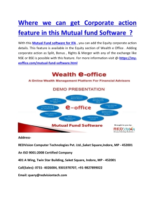 Where we can get Corporate action feature in this Mutual fund Software ?