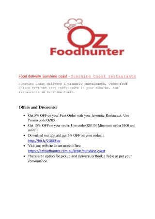 Food Delivery & Takeaway restaurants in Sunshine Coast