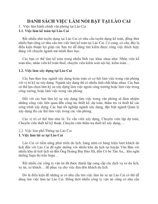 DANH SÁCH VIỆC LÀM NỔI BẬT TẠI LÀO CAI