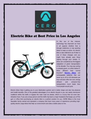 Electric Bike at Best Price in Los Angeles