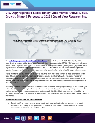 U.S. Depyrogenated Sterile Empty Vials Market Size, Share & Trends Analysis Report | Grand View Research
