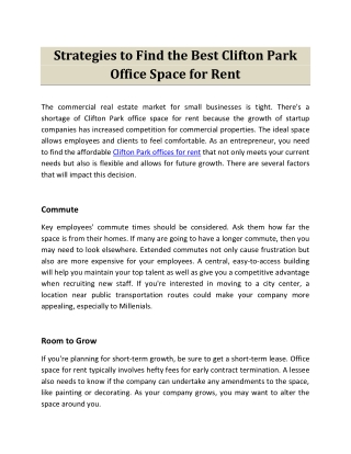 Strategies to Find the Best Clifton Park Office Space for Rent