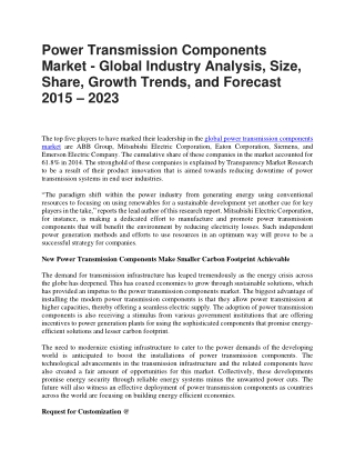Power Transmission Components Market - Global Industry Analysis, Size, Share, Growth Trends, and Forecast 2015 – 2023