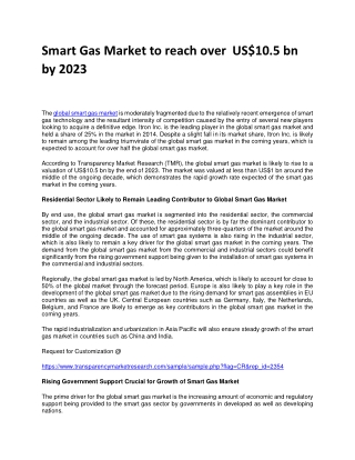 Smart Gas Market to reach over US$10.5 bn by 2023