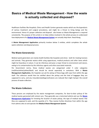 Basics of Medical Waste Management - How the waste is actually collected and disposed