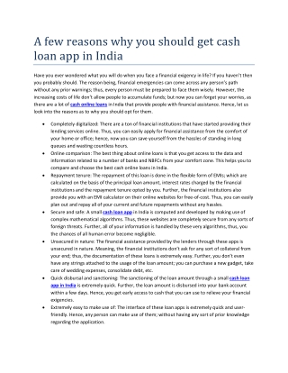 A few reasons why you should get cash loan app in India