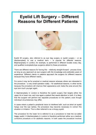 Eyelid Lift Surgery – Different Reasons for Different Patients
