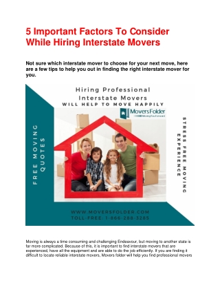 5 Important factors to consider while hiring interstate movers