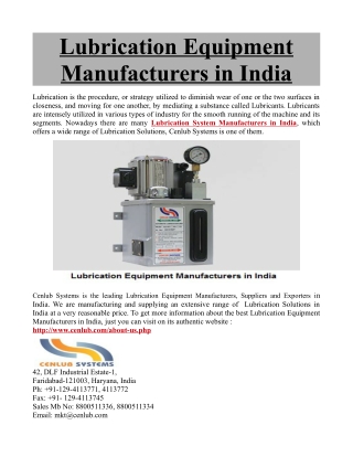 Lubrication Equipment Manufacturers in India