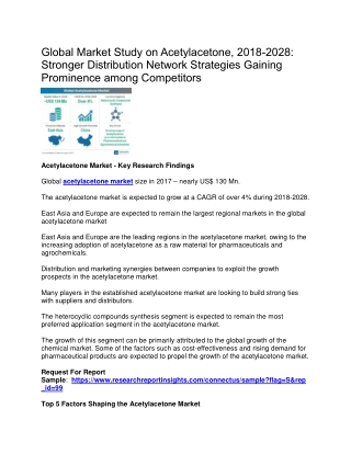 Acetylacetone Market to Raise at a CAGR of 4% over the Forecast Period 2018 - 2028