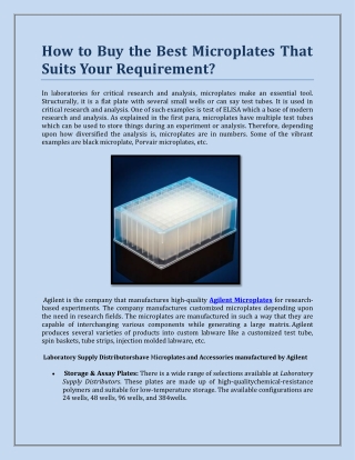 How to Buy the Best Microplates That Suits Your Requirement?